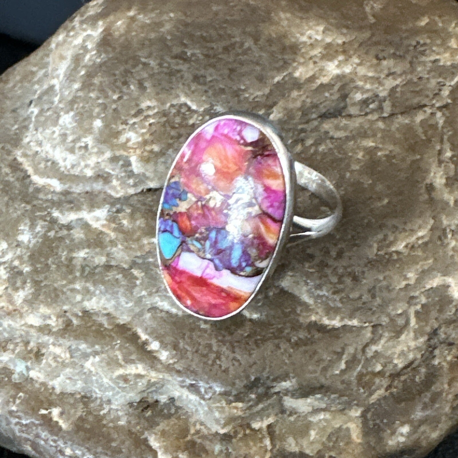 Blue Turquoise Spiny Oyster Navajo Sterling Silver Ring Size 8 18216