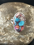 Blue Turquoise Purple Spiny Oyster Navajo Ring Size 10 | Sterling Silver | Authentic Native American Handmade | 18206