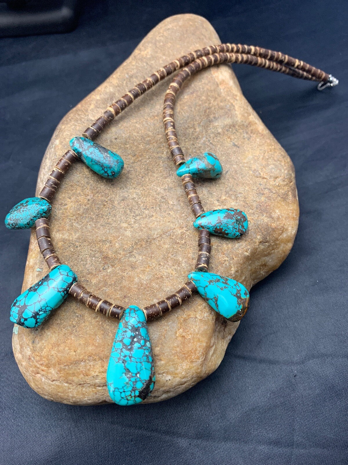 Spiderweb Turquoise & Bone Sterling Silver Santo Domingo Necklace 4286