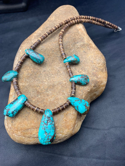 Spiderweb Turquoise & Bone Sterling Silver Santo Domingo Necklace 4286