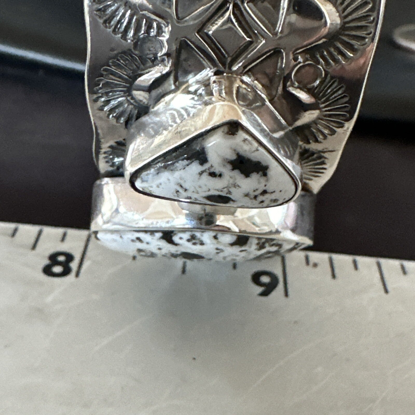 Mens WoMens White Buffalo Turquoise Navajo Sterling Silver Cuff Bracelet 17944