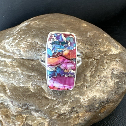 Blue Turquoise Spiny Oyster Southwestern Sterling Silver Ring Size 9 18541
