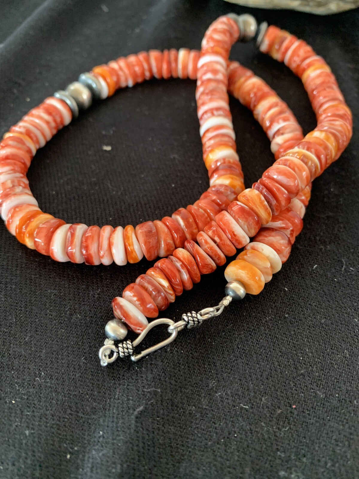 Red Spiny Oyster Navajo Sterling Silver Beads 20" Necklace 00556