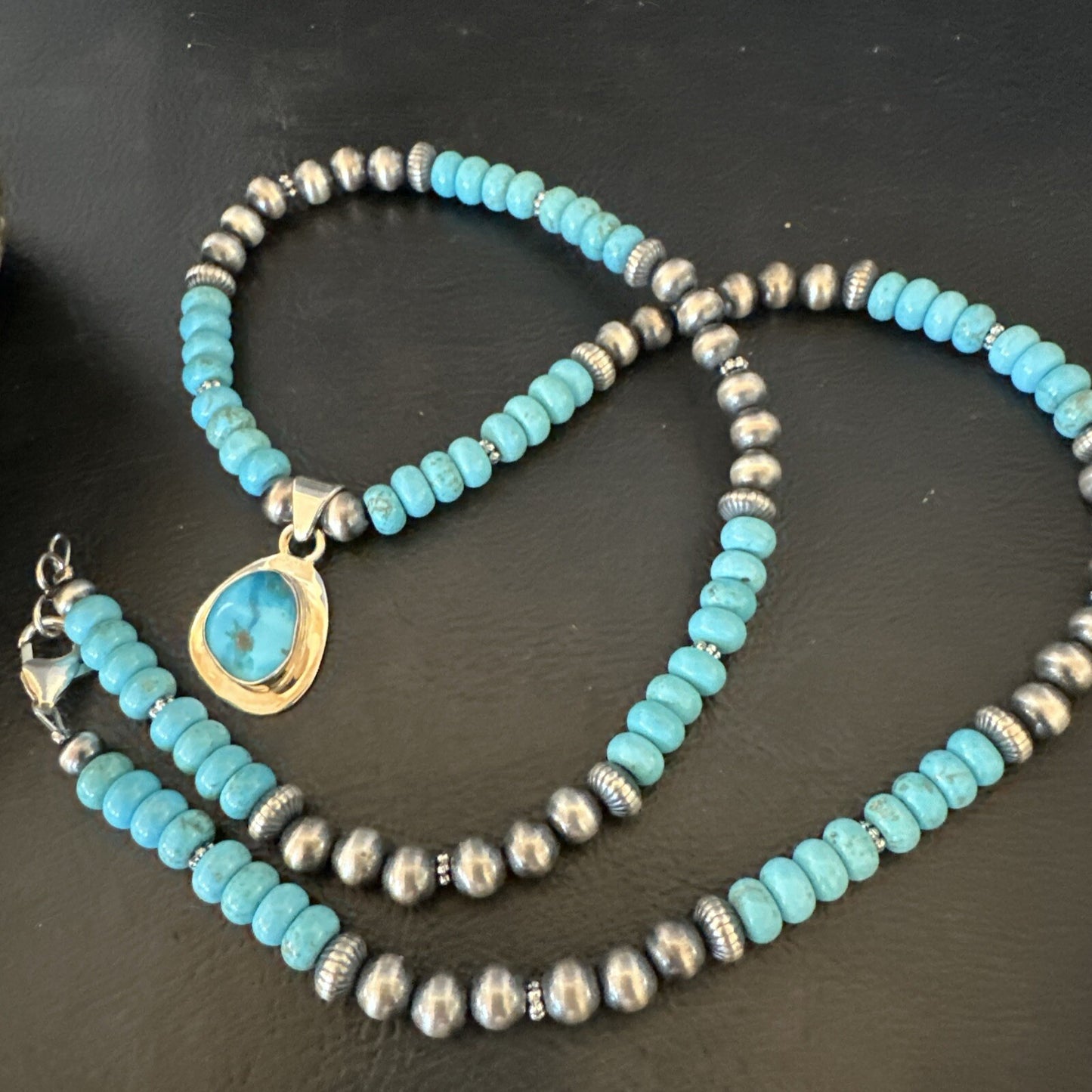 WoMens Blue Kingman Turquoise Pendant Navajo Sterling Silver Necklace 21" 18417