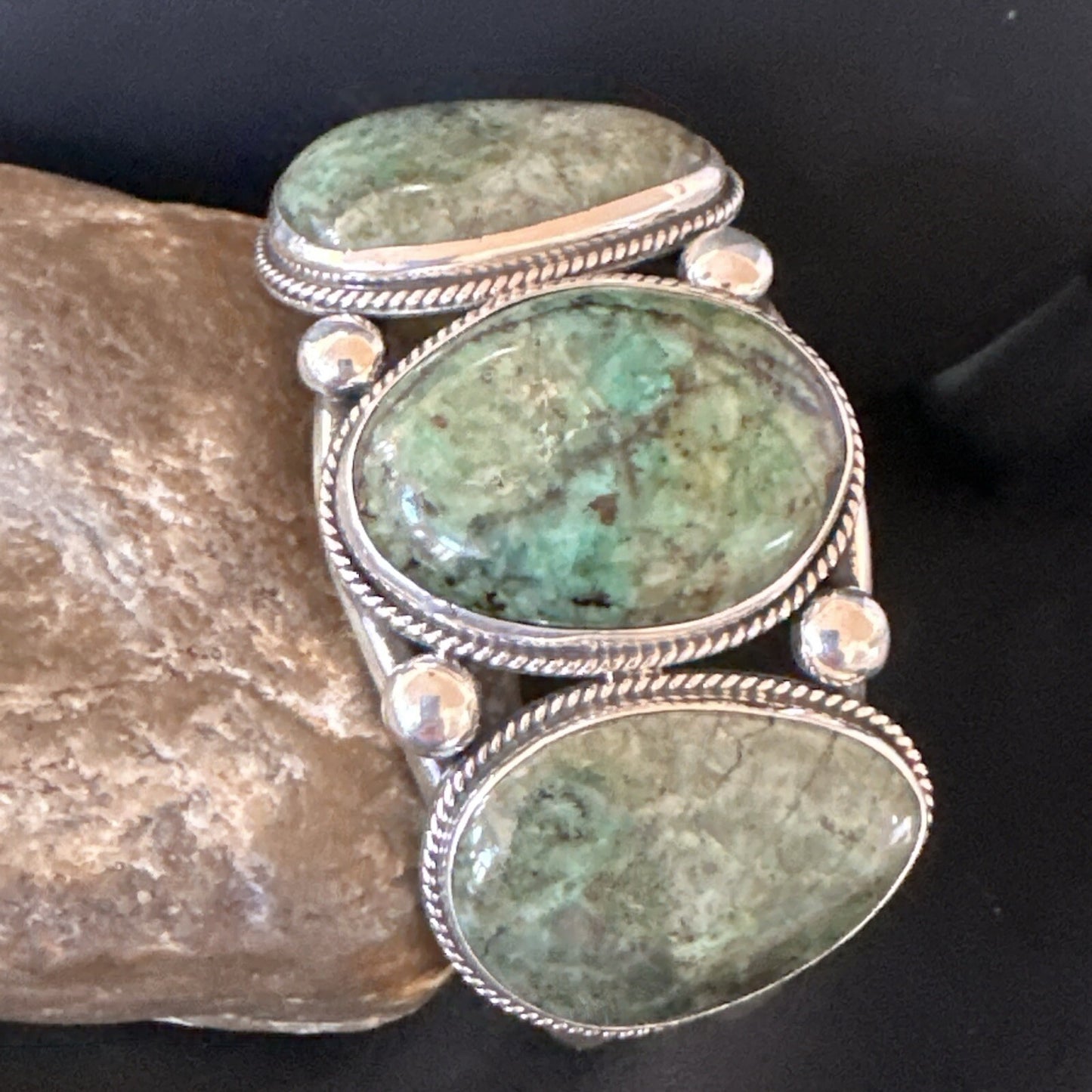 Navajo Green Royston TURQUOISE Stamped Sterling Silver Cuff Bracelet 8.5" 18718
