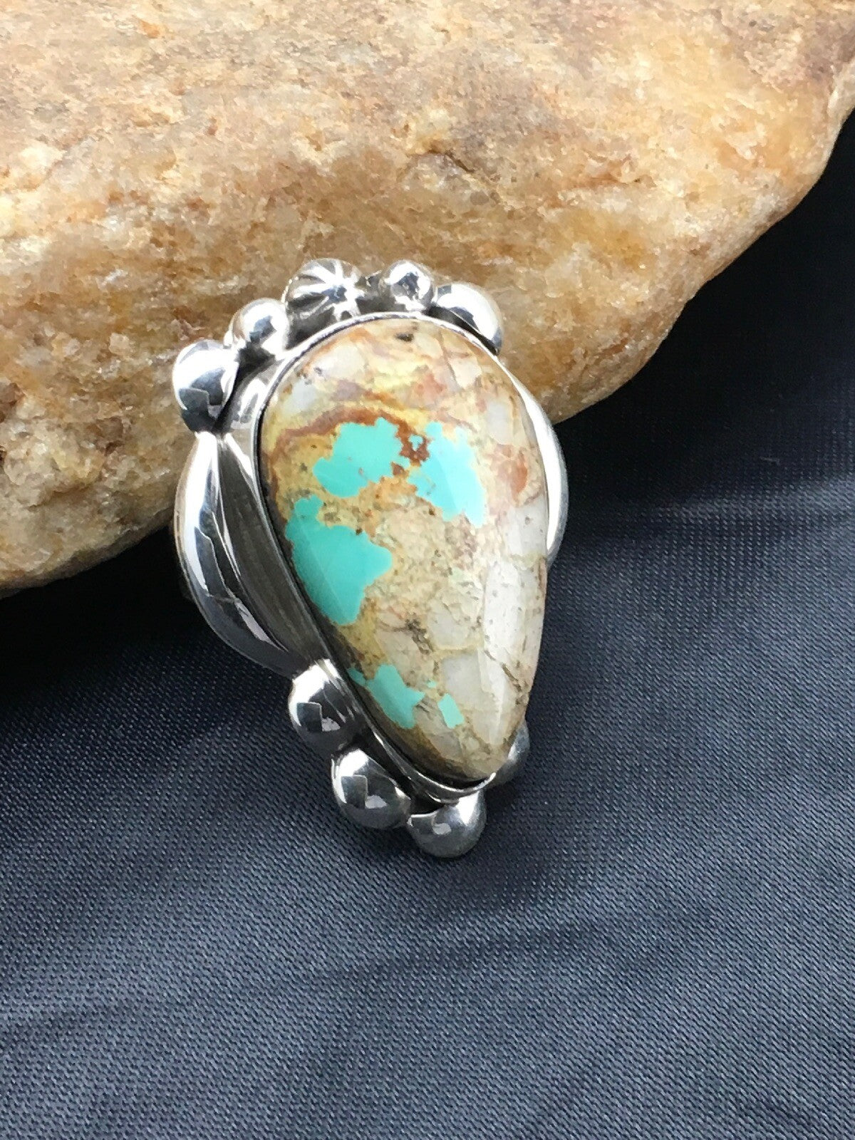 Turquoise Southwestern Sterling Silver Ring Size 8.25 2598