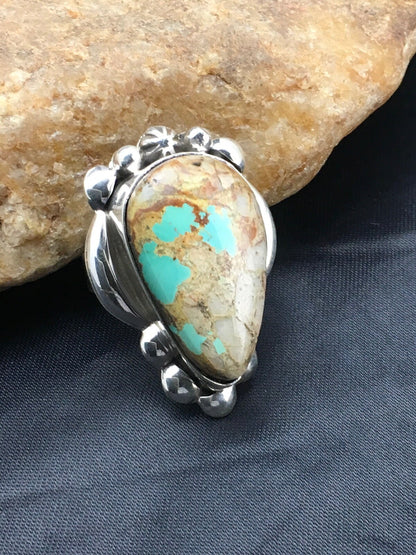 Turquoise Southwestern Sterling Silver Ring Size 8.25 2598