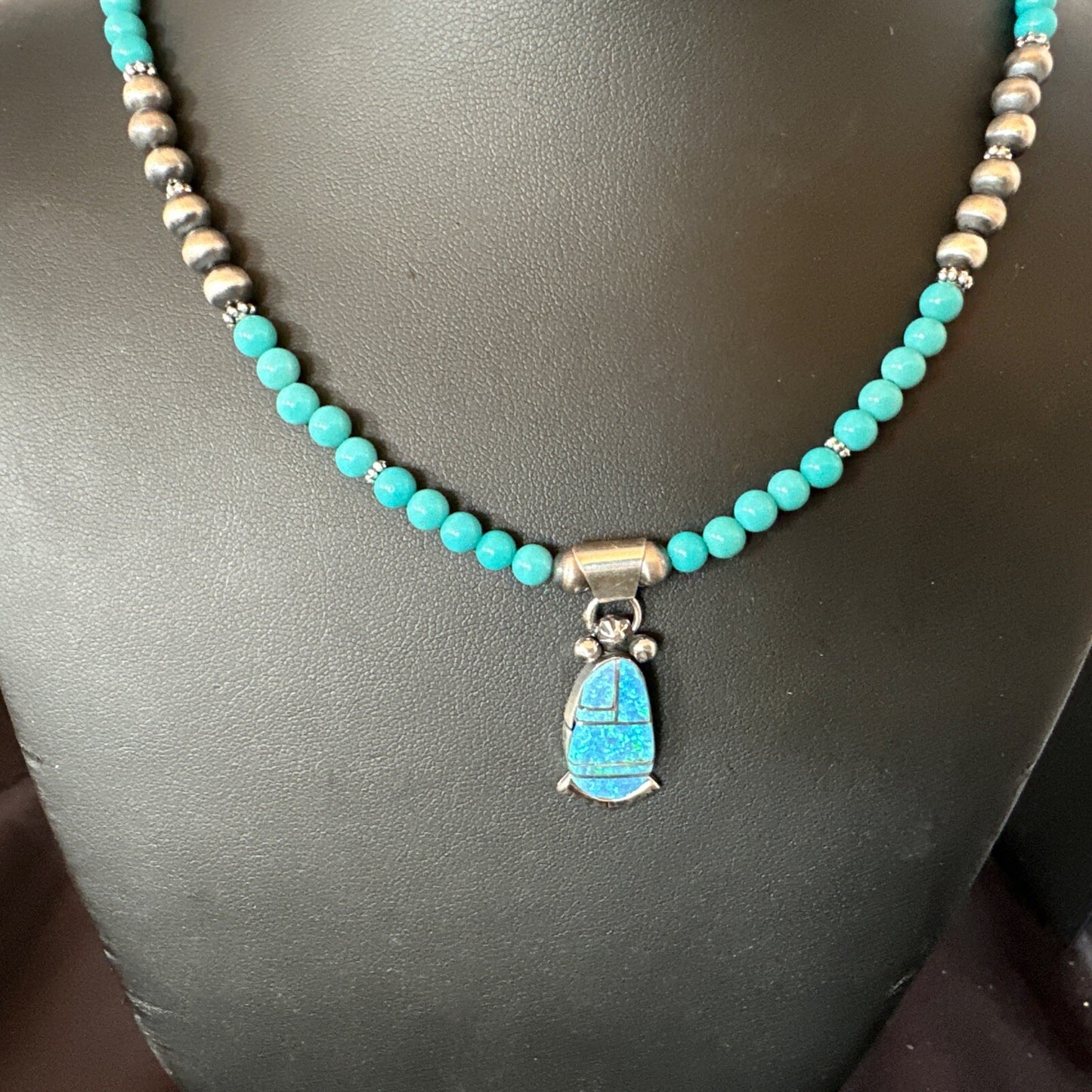 Blue Opal Pendant Turquoise Navajo Sterling Silver Necklace 23" 18734