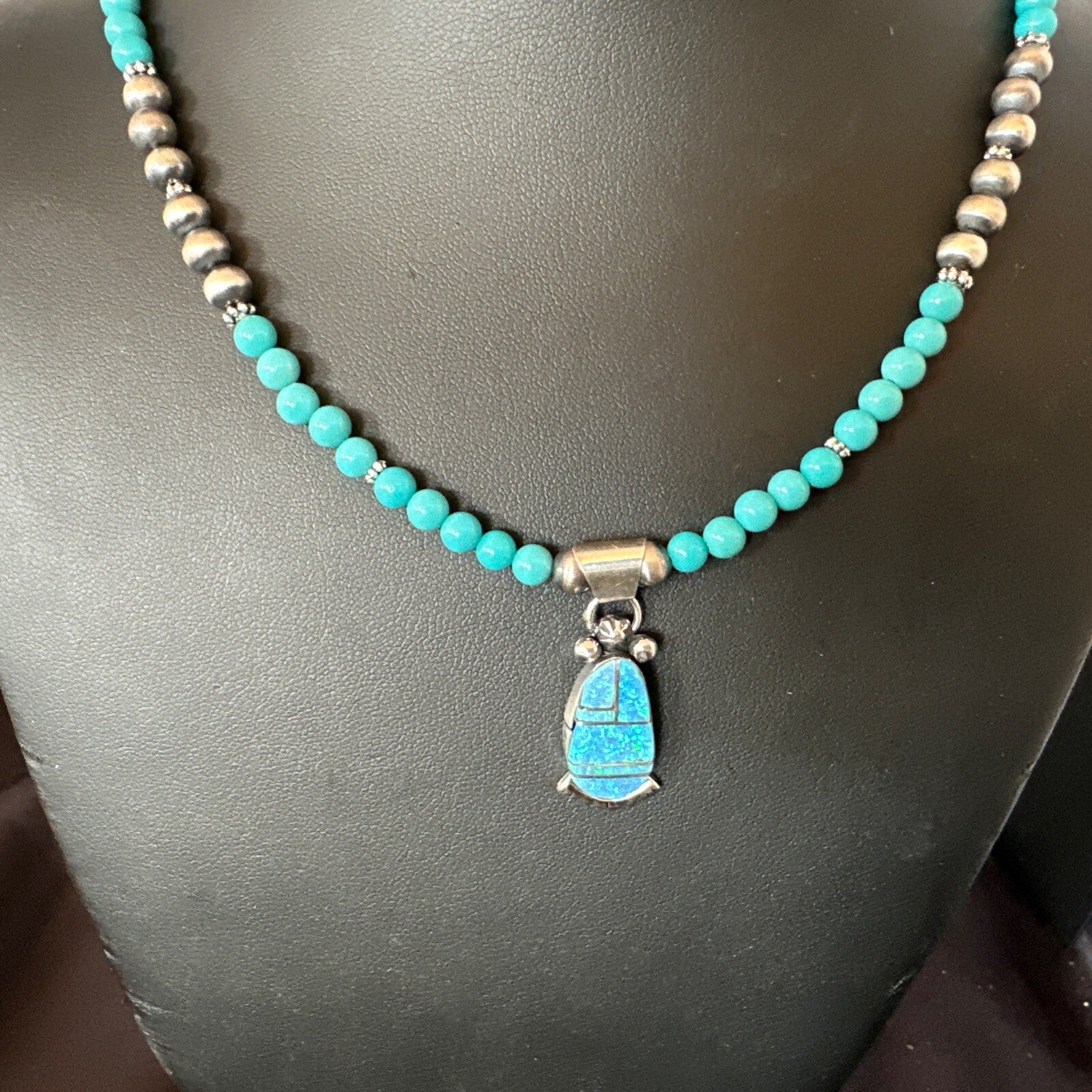 Blue Opal Pendant Turquoise Navajo Sterling Silver Necklace 23" 18734