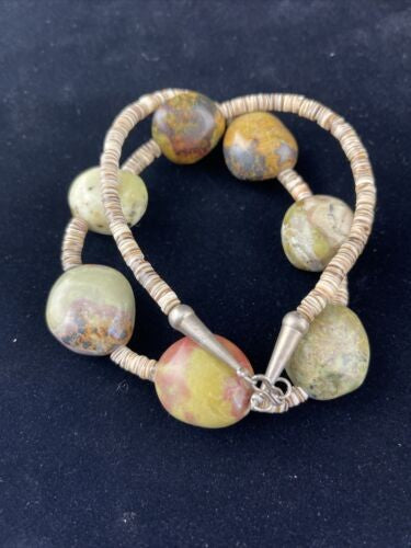 Native American Chunky Sterling Necklace Faceted Jasper Turquoise 17" 10077