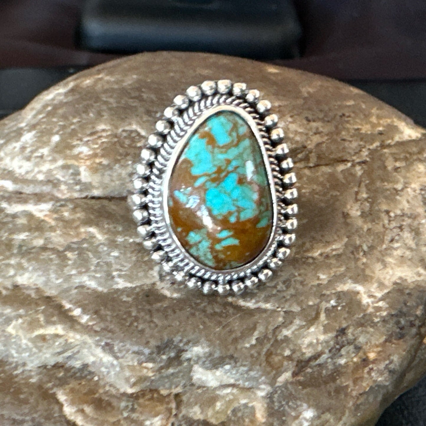 Blue Turquoise #8 Navajo Sterling Silver  Ring Size 8 18828