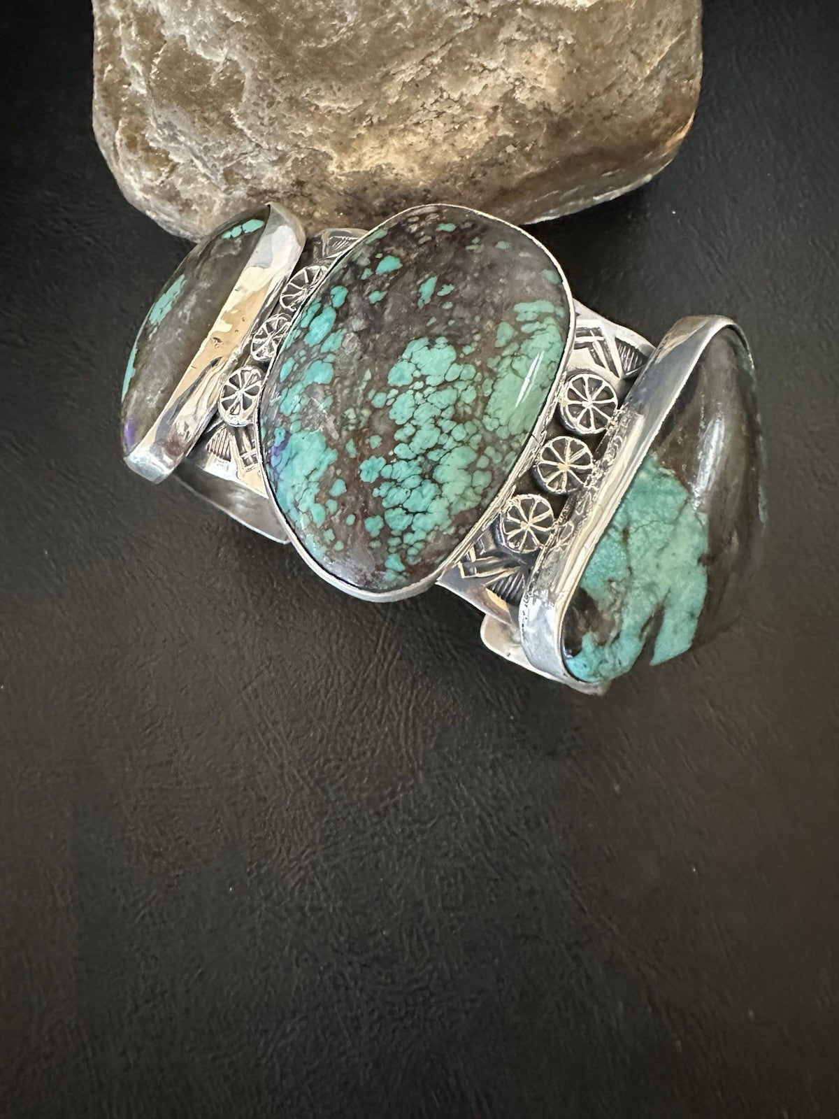 Mens Blue Spiderweb Turquoise Navajo Sterling Silver Cuff Bracelet 7.25" 19435