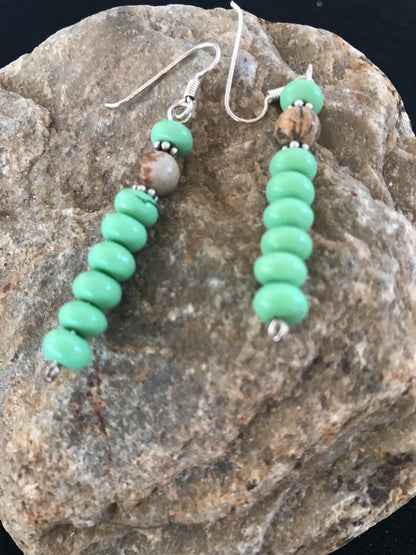 Native Navajo Sterling Silver Green Malachite Picture Jasper Earrings 10098
