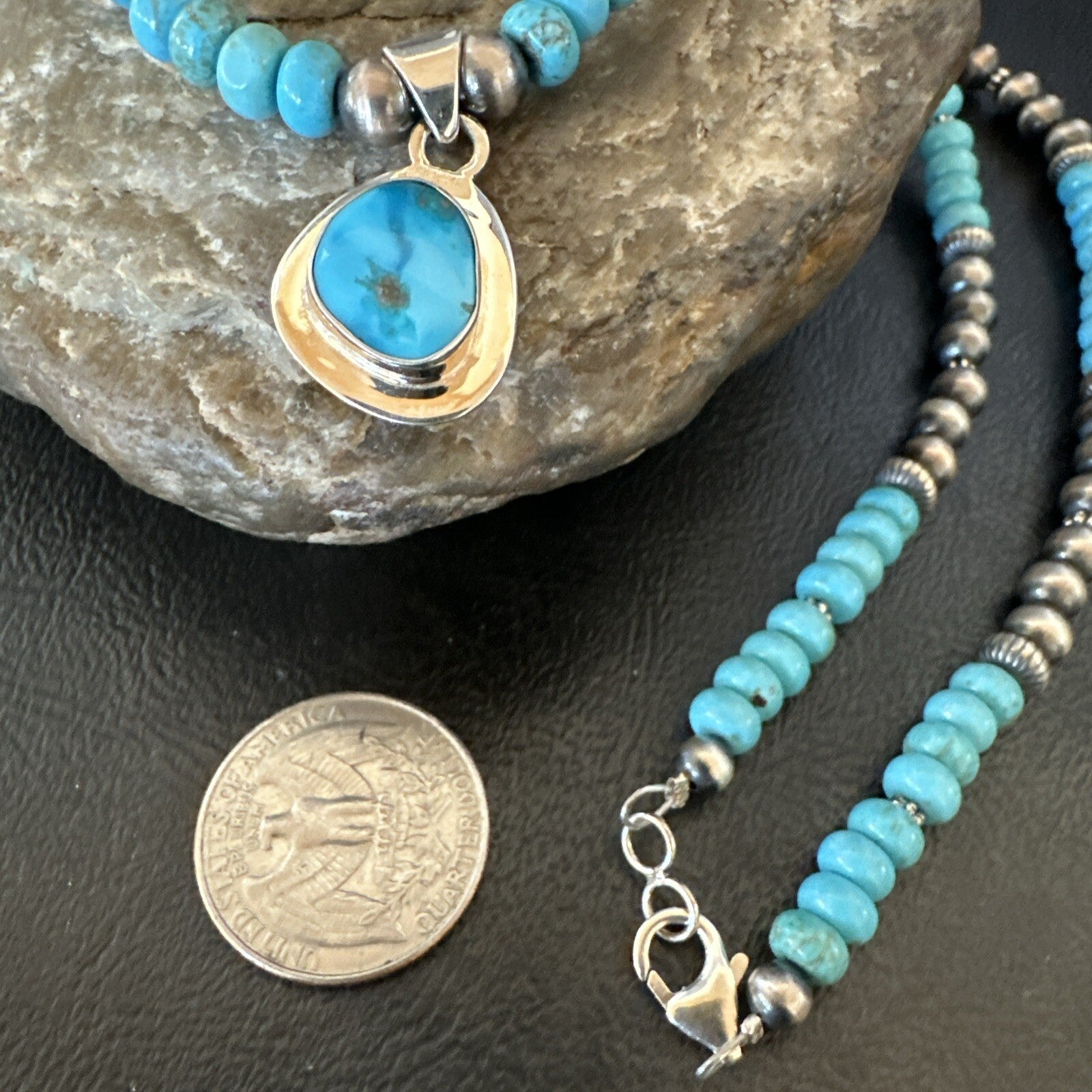 WoMens Blue Kingman Turquoise Pendant Navajo Sterling Silver Necklace 21" 18417
