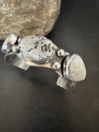 Mens WoMens White Buffalo Turquoise Navajo Sterling Silver Cuff Bracelet 19502