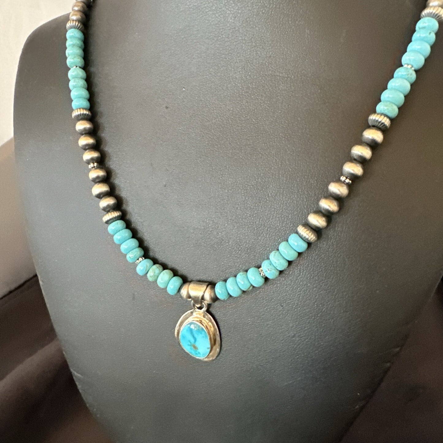 WoMens Blue Kingman Turquoise Pendant Navajo Sterling Silver Necklace 21" 18417