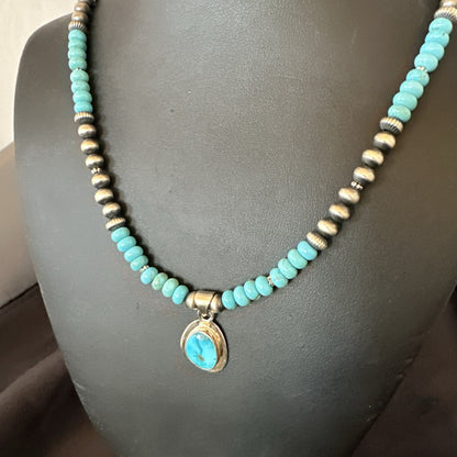 WoMens Blue Kingman Turquoise Pendant Navajo Sterling Silver Necklace 21" 18417