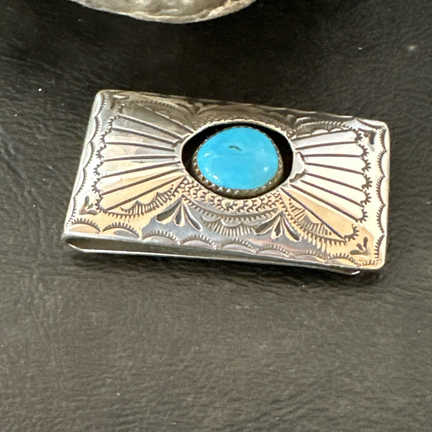 Mens Womens Blue Turquoise Navajo Stainless Stamped Silver Money Clip 19732