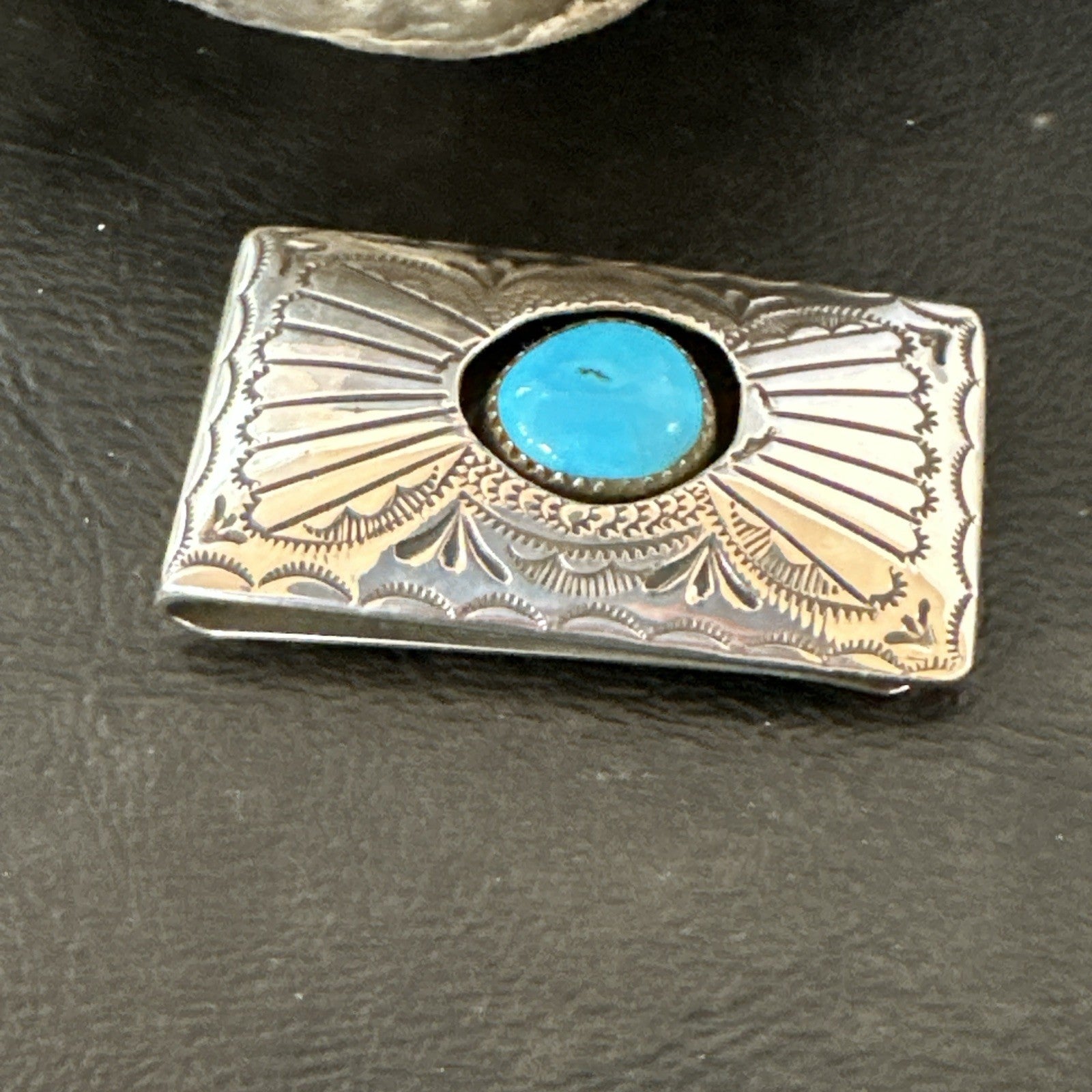 Mens Womens Blue Turquoise Navajo Stainless Stamped Silver Money Clip 19732