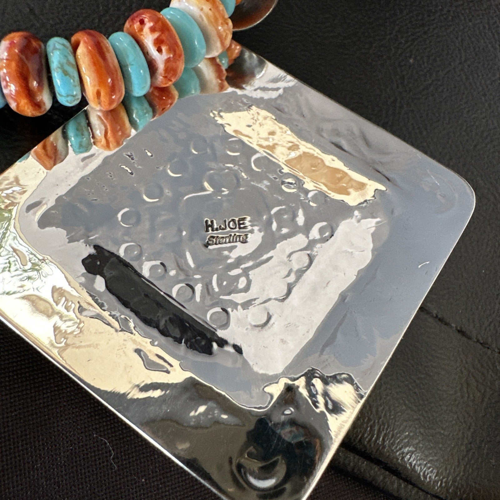 Orange Spiny Oyster Turquoise Navajo  Pendant Sterling Silver Necklace 21” 19043