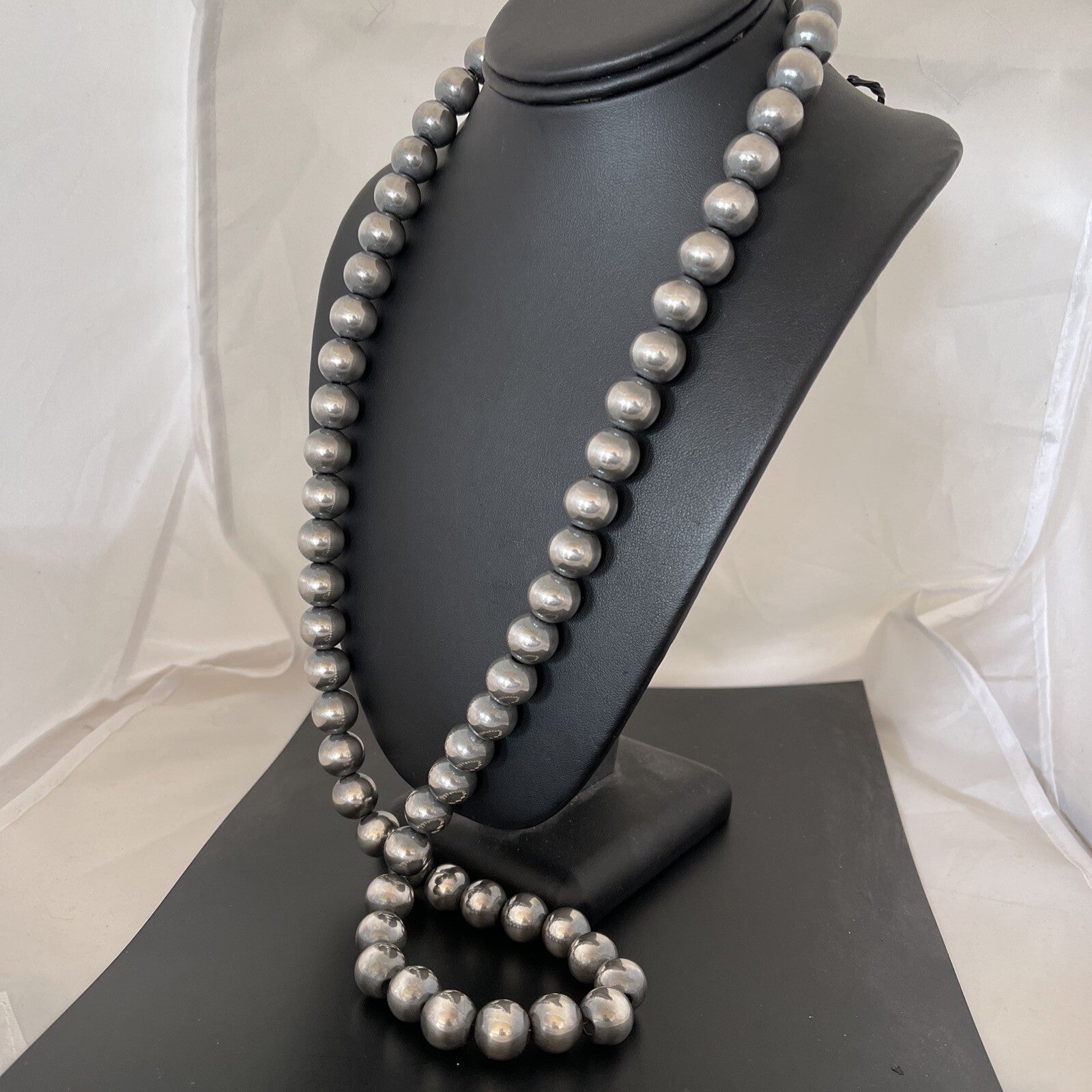 Native American 14mm Sterling Silver Navajo Pearls 30” Single-Strand Necklace