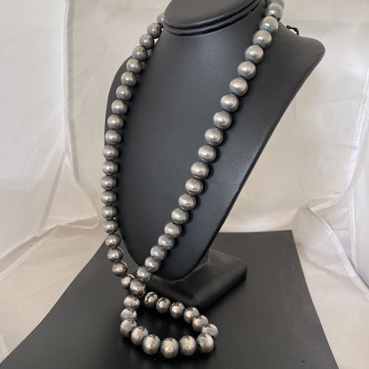 Native American 14mm Sterling Silver Navajo Pearls 30” Single-Strand Necklace