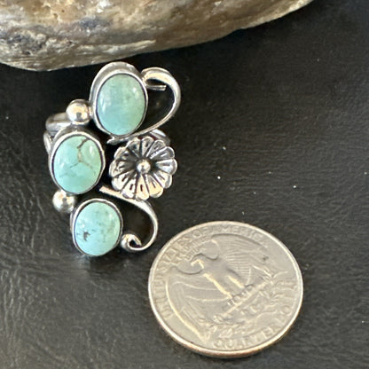 Blue Green Turquoise Navajo Sterling Silver Cluster Ring Size 8.5 19081