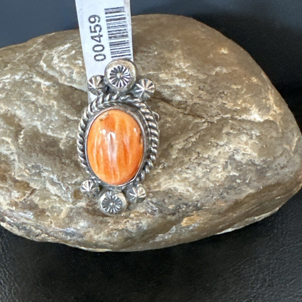 Orange Spiny Oyster Navajo Ring Size 6 | Sterling Silver | Authentic Native American Handmade | 00459