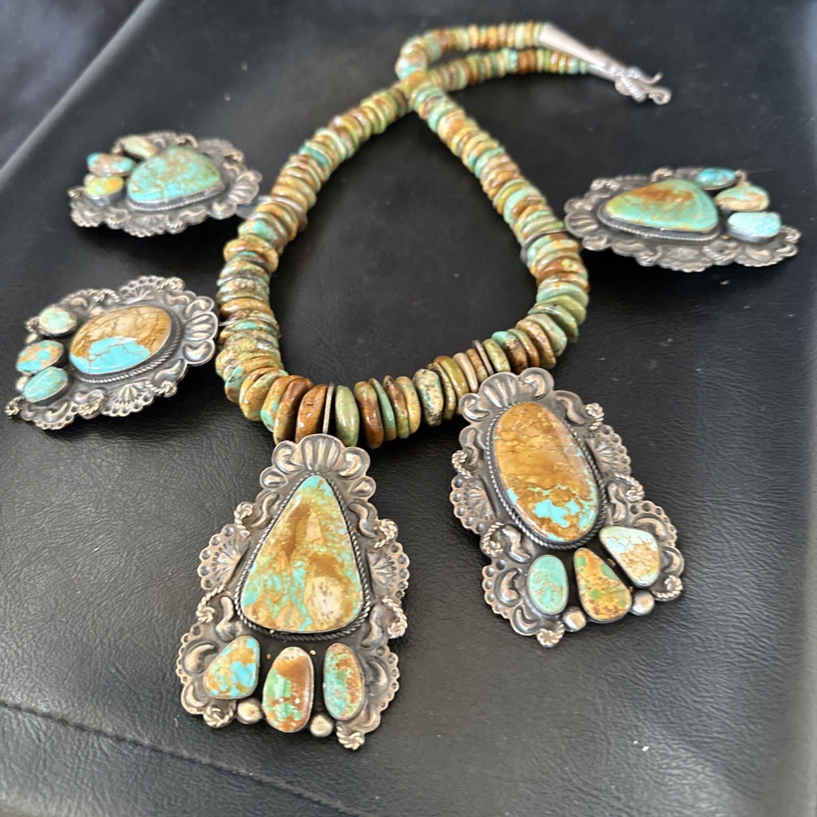 Statement Royston Turquoise Old Pawn 5 Navajo Sterling Silver Necklace 23" 19127