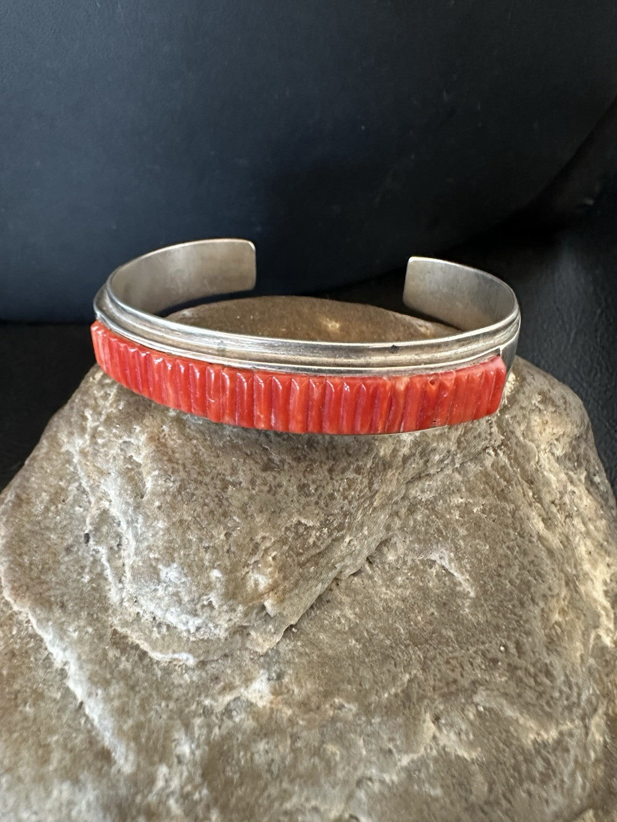 Native American Red Coral Navajo Bracelet Sterling Silver Handmade 19461