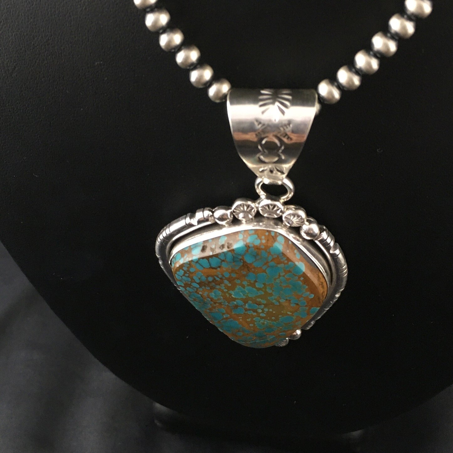 Blue Turquoise#8 Pendant Navajo Pearls Sterling Silver Necklace 17960