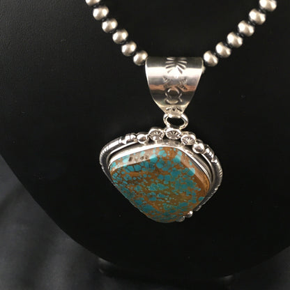 Blue Turquoise#8 Pendant Navajo Pearls Sterling Silver Necklace 17960
