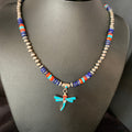 Dragonfly Turquoise Coral Inlay Multi-Color Pendant | Sterling Silver | Authentic Native American Handmade | 13513