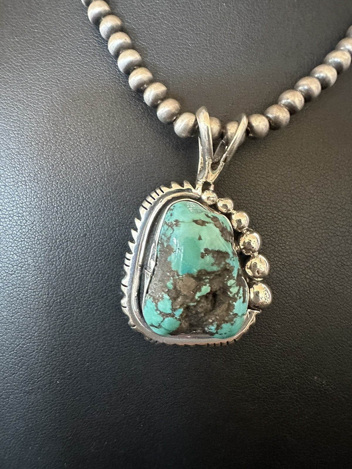 Rustic Blue Kingman Turquoise Pendant Navajo Sterling Silver Necklace 20" 18315