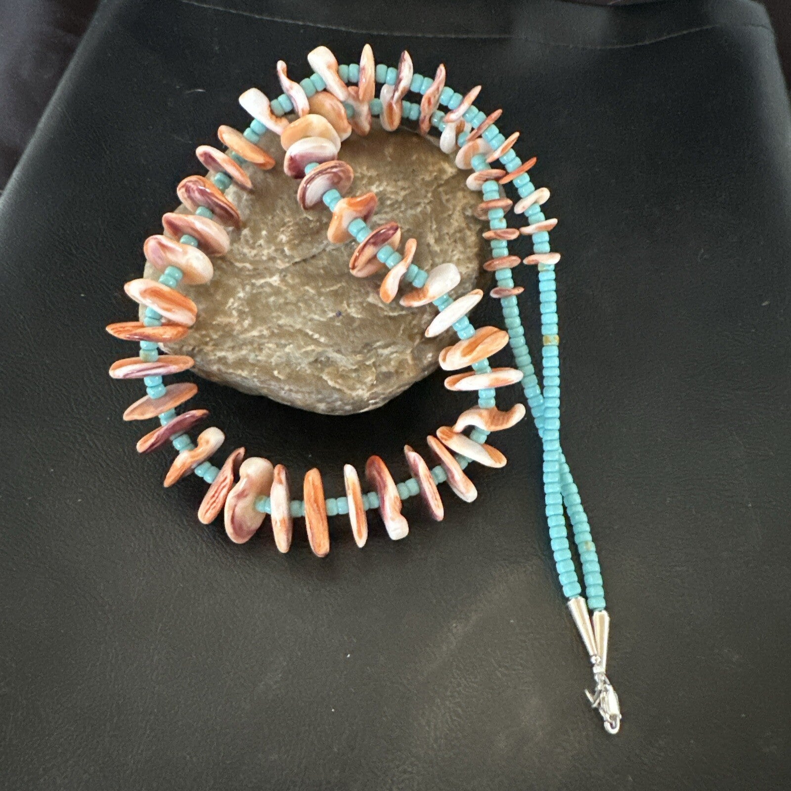Orange Spiny Oyster Blue Turquoise 26� Navajo Sterling Silver Necklace 17949