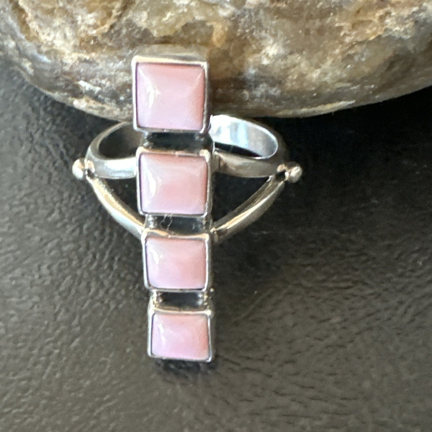 Gorgeous Square Pink Conch Cluster Ring Handmade Navajo Sz 9 18782