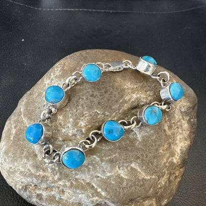 Childrens Blue Kingman Turquoise Navajo Sterling Silver Link Bracelet 6.5" 18300
