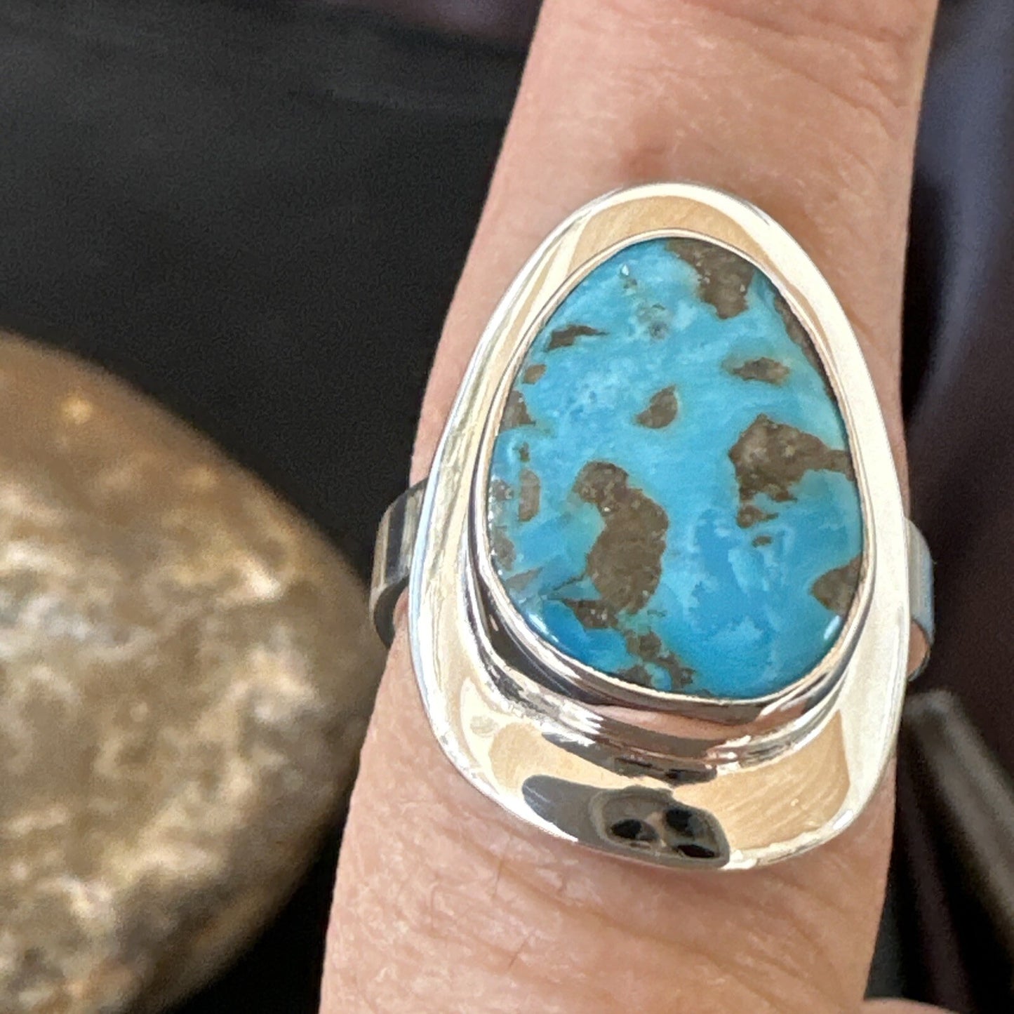 Southwestern Sterling Silver Blue Kingman Turquoise Ring Size 8 18520