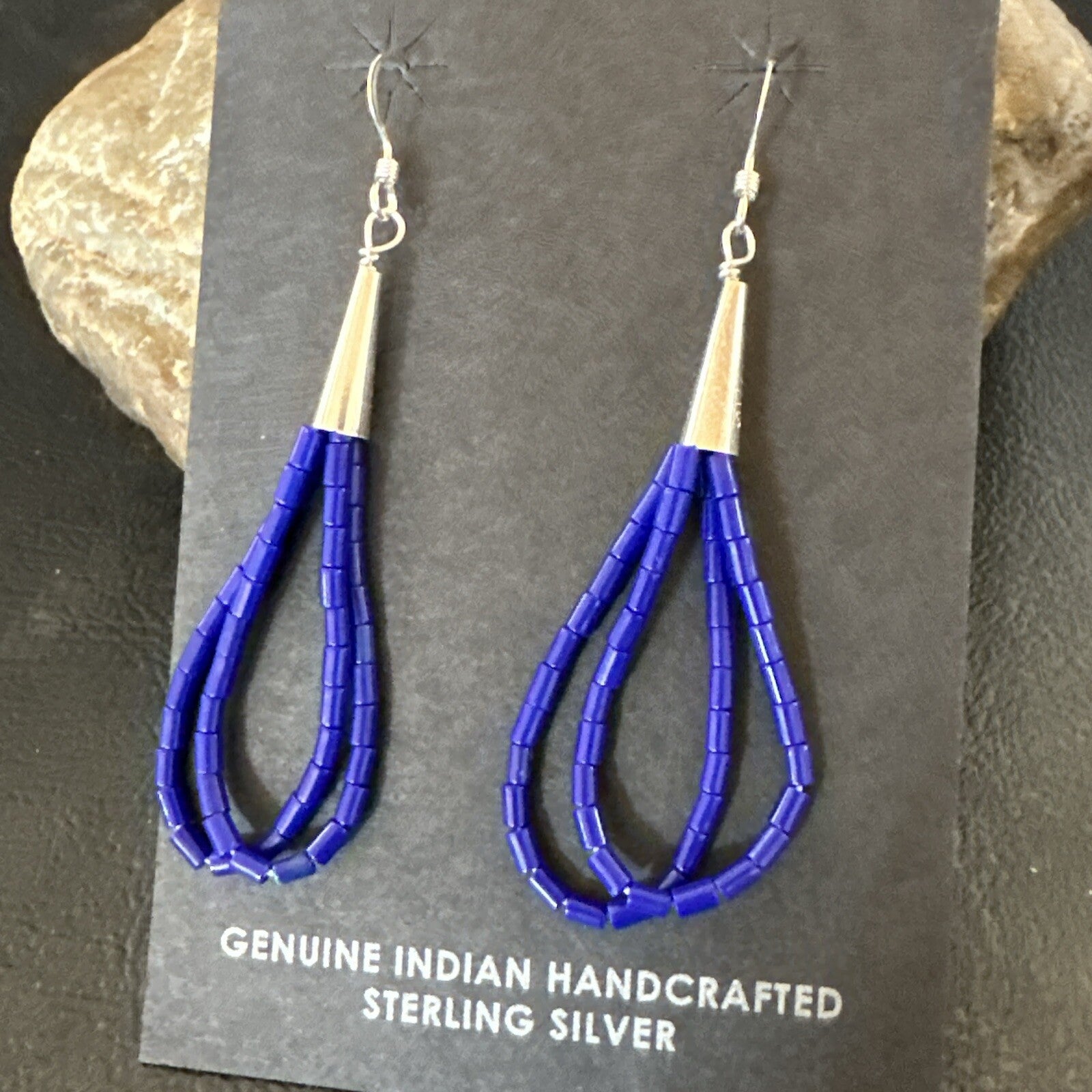 Blue Lapis 2S Heishi Liquid Sterling Silver Dangle Earrings 17888