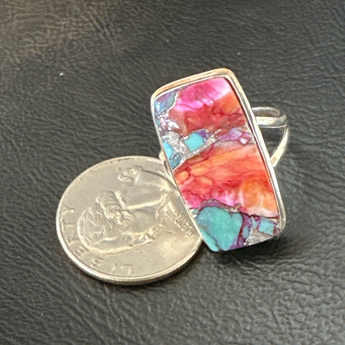 Blue Turquoise Spiny Oyster Navajo Sterling Silver Ring Size 9 18222