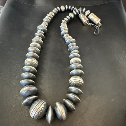 Handmade Bench Navajo Pearls Sterling Silver Bead Necklace 25” 18176