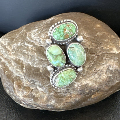 Navajo Sterling Silver Cluster Green Sonoran Gold Turquoise Ring Sz 11 18618
