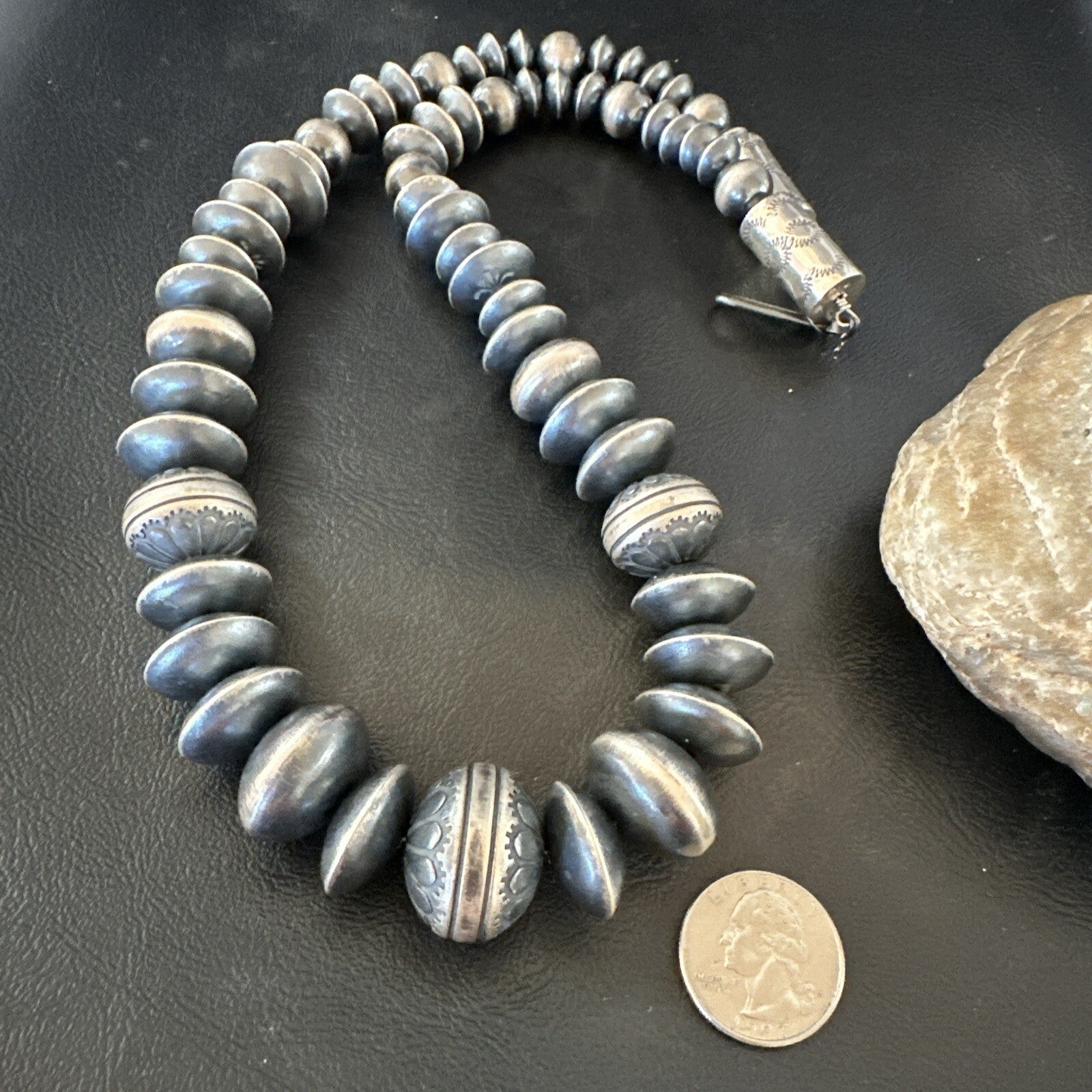 Handmade Bench Navajo Pearls Sterling Silver Bead Necklace 25” 18176