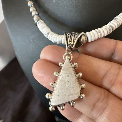 White Buffalo Turquoise Pendant Navajo Pearls Sterling Silver Necklace 22" 18257