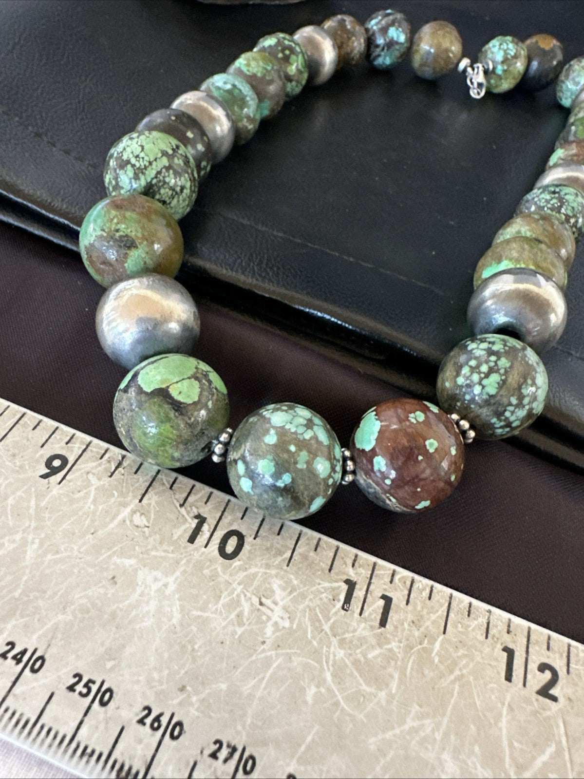 18mm Green Turquoise Round Navajo Pearls Sterling Silver Necklace 21" 19145