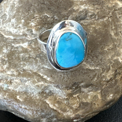 Southwestern Sterling Silver Blue Kingman Turquoise Ring Size 9 18527