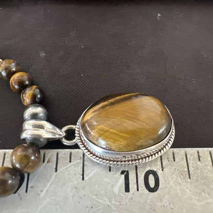 Coffee Brown Tigers Eye Sterling Silver Pendant Necklace Southwestern 18282