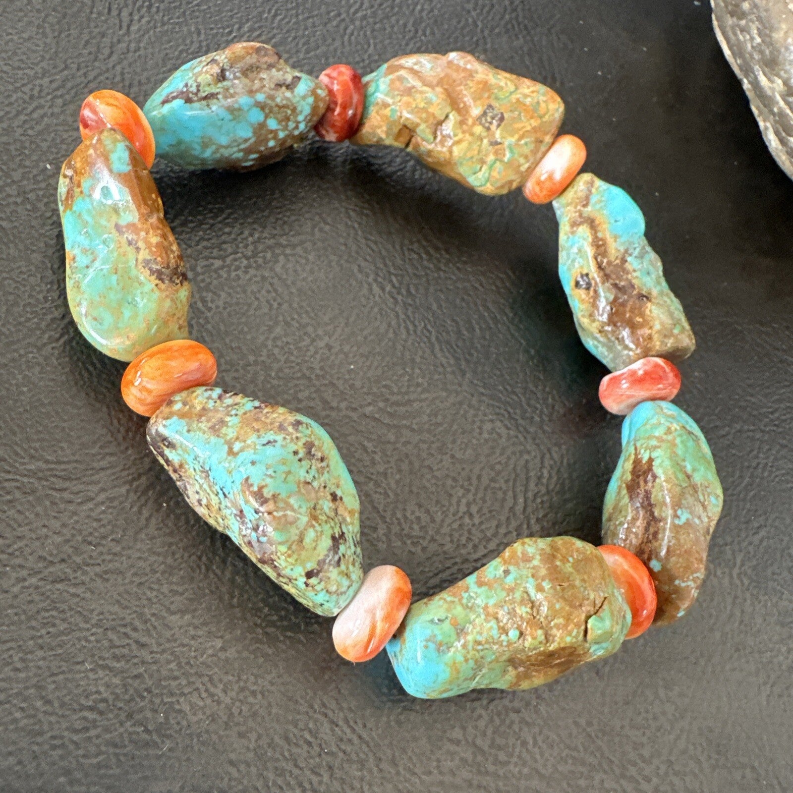 Mens Womens Green Turquoise Spiny Stretch Stone Friendship Bracelet 7" 18862