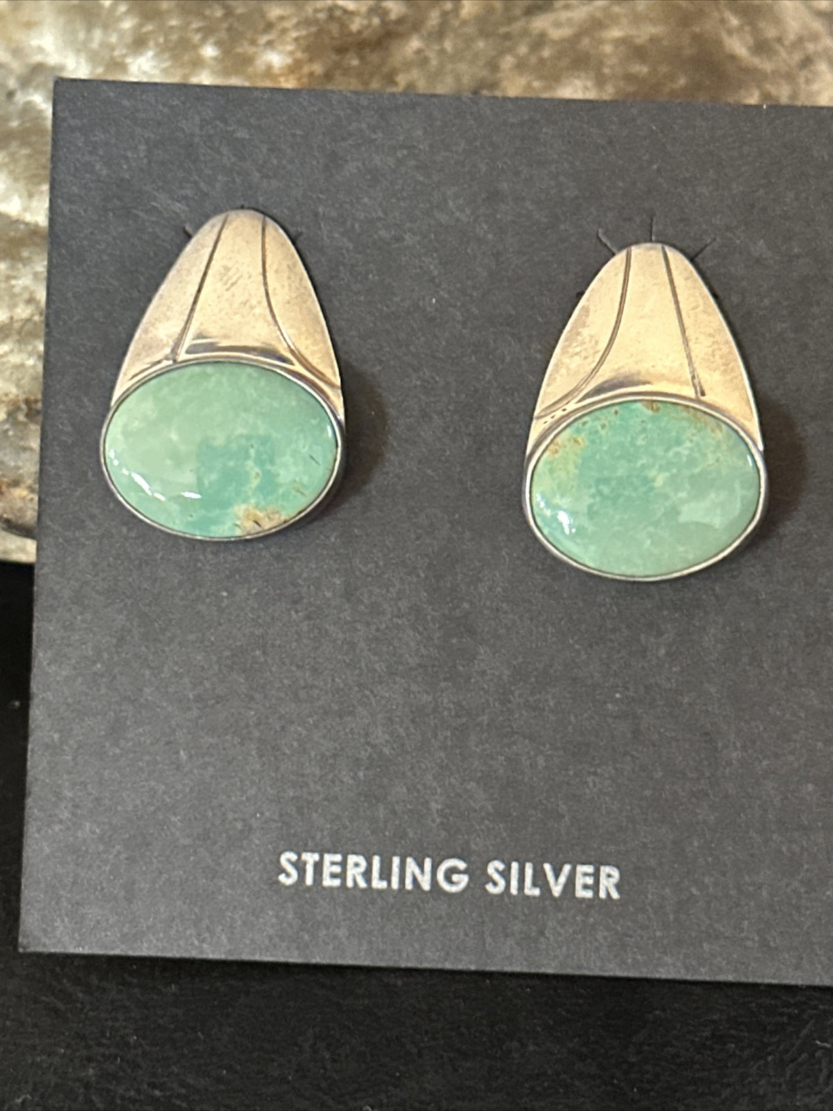 Navajo Green Turquoise Sterling Silver Dangle Earrings 14781
