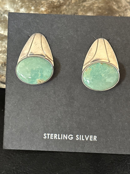 Navajo Green Turquoise Sterling Silver Dangle Earrings 14781